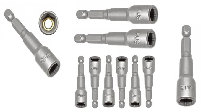 10 stuks set Magnetische Dopsleutelbit 8 mm - 65mm lang – Zeskantdop voor Schroef- en Boormachines