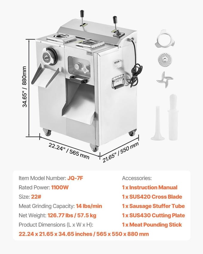 Commerciële Elektrische Vleesmolen Slicer 6.3 kg/Min Worststopper Maker