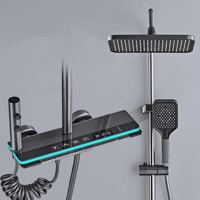 Regendouche - Badkamer Douche Kraan Set - 4 Functies - Digitale Display - Thermostaat - Warm - Koud - Grijs