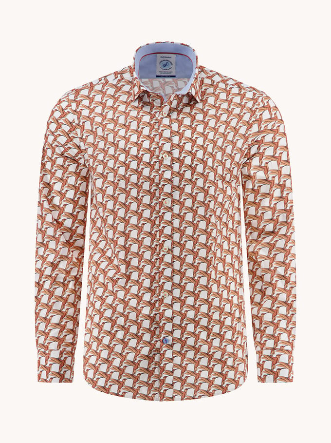 A Fish Named Fred A Fish Named Fred Overhemd Geometric Birds Orange  M