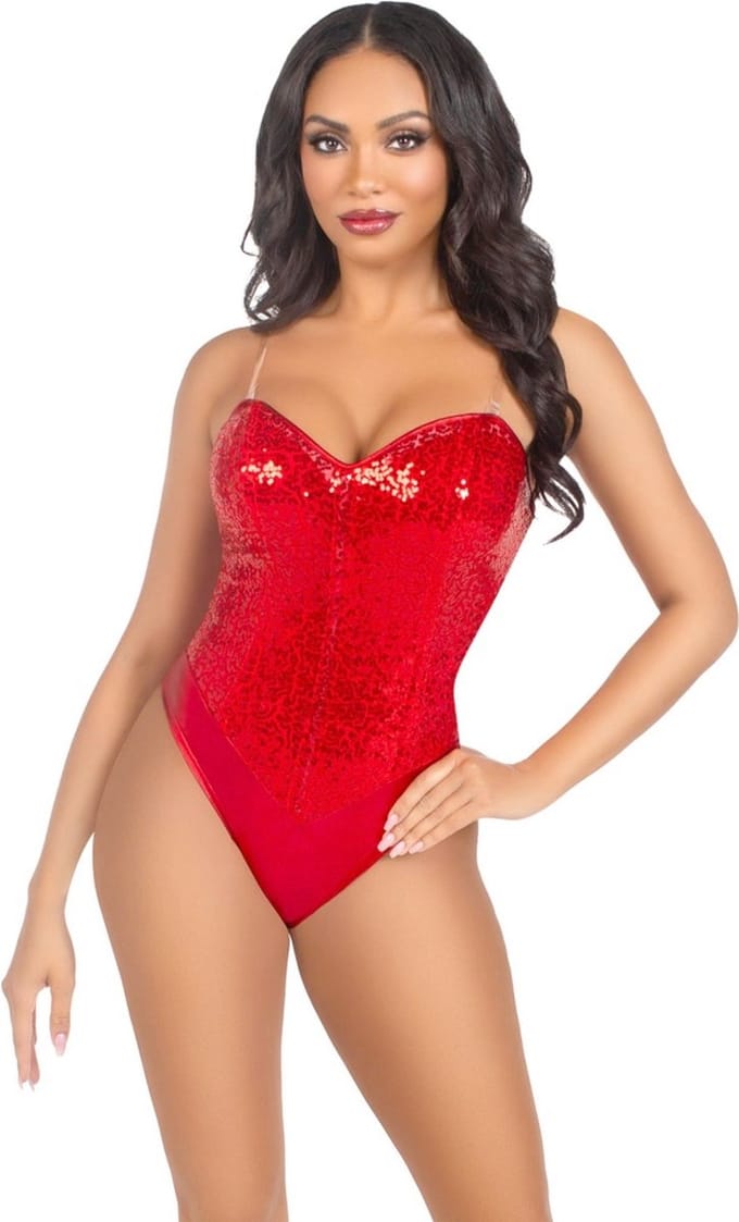 Leg Avenue - Sequin Boned Bodysuit - M - Rood