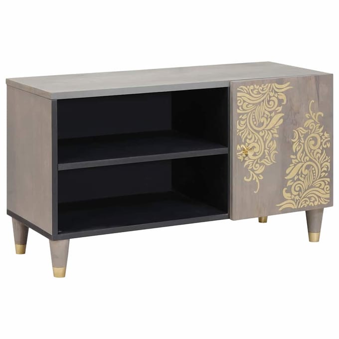 vidaXL - TV - Kast - Grijs - 80 - x - 33 - x - 46 - cm - Massief - Mango - Hout