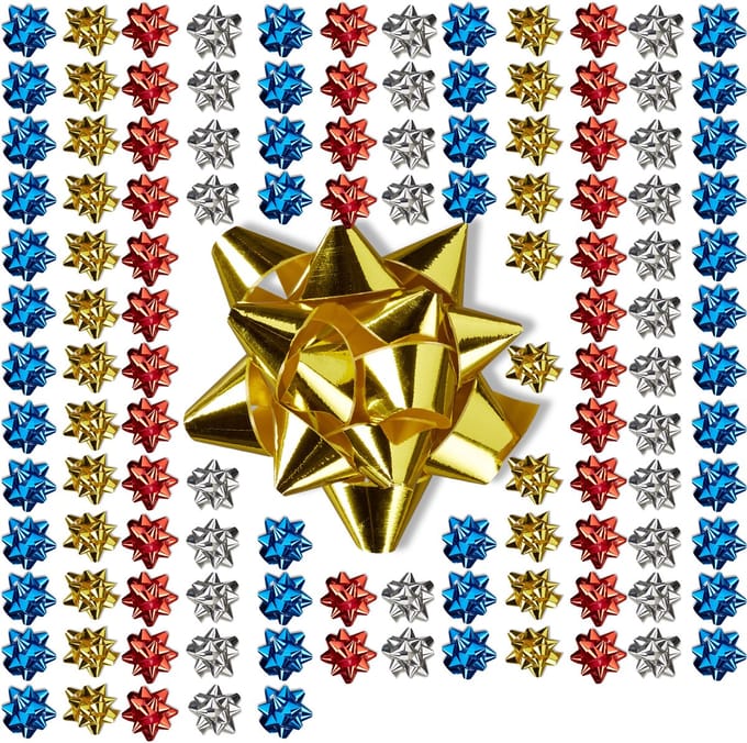 Cadeaustrik set van 100 - zelfklevend - ster - Ø 5 cm - meerdere kleuren