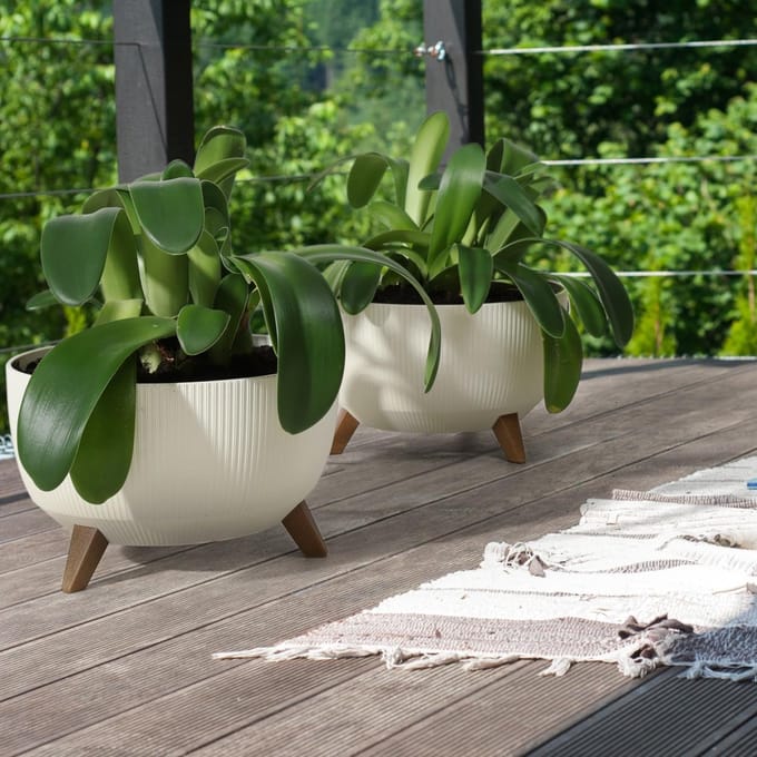 HowHomely Rosa Linea Serie - Bloempot - Wit - Ecologisch - Met Inzet