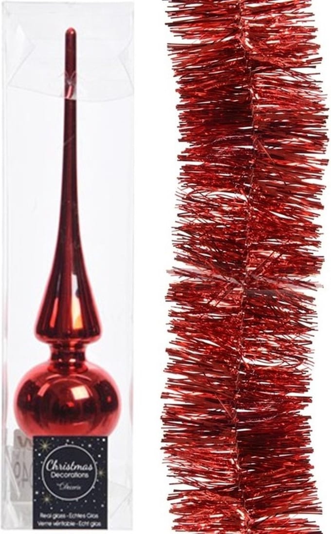 Kerstboom decoratie rood piek en folieslinger 270 cm