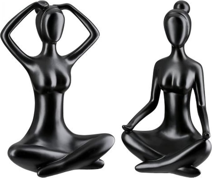 2 Figuren vrouwen "Meditatie", poly, zwart,