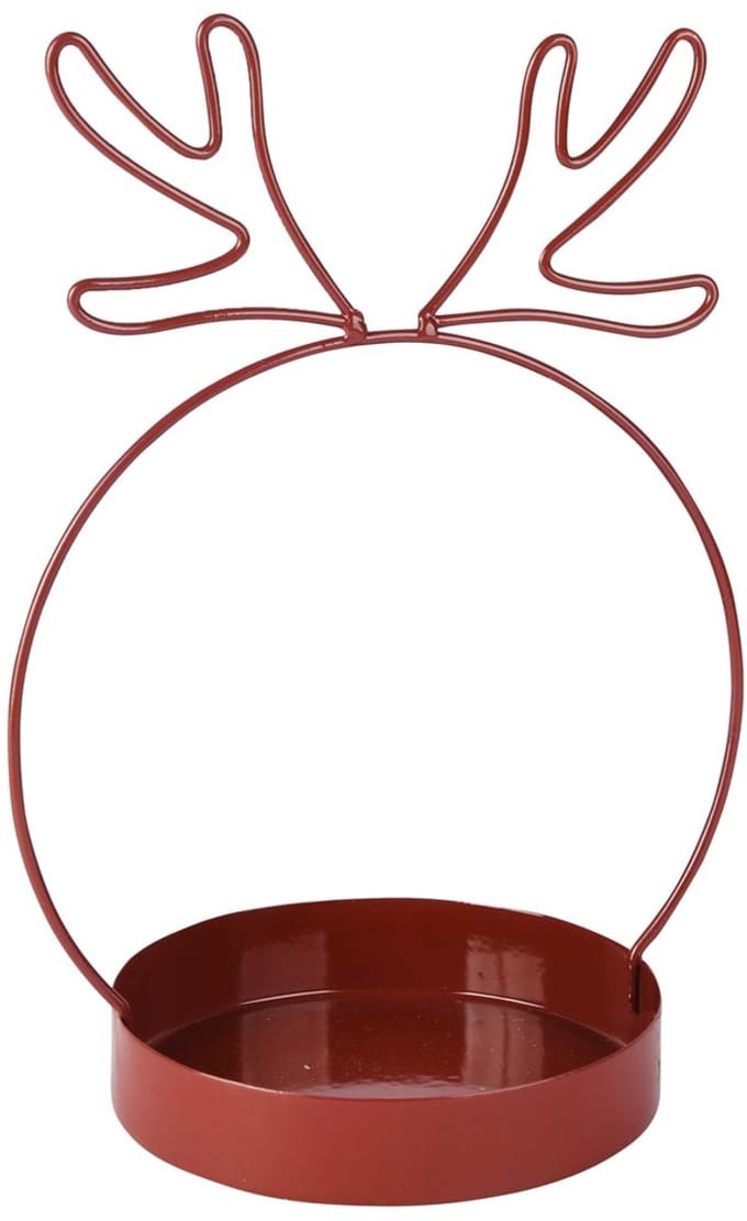Dekoratief | Dienblad rond m/gewei, rood, metaal, 18x13x25cm | A255395