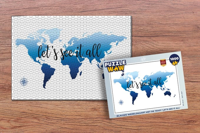 Puzzel Wereldkaart - Blauw - Kompas - Legpuzzel - Puzzel 1000 stukjes volwassenen