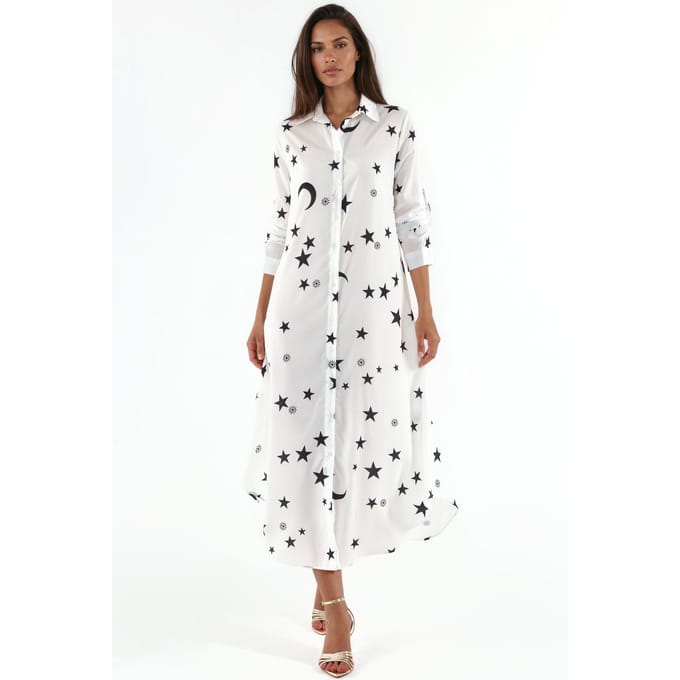 Tekst Print Maxi Shirt Jurk