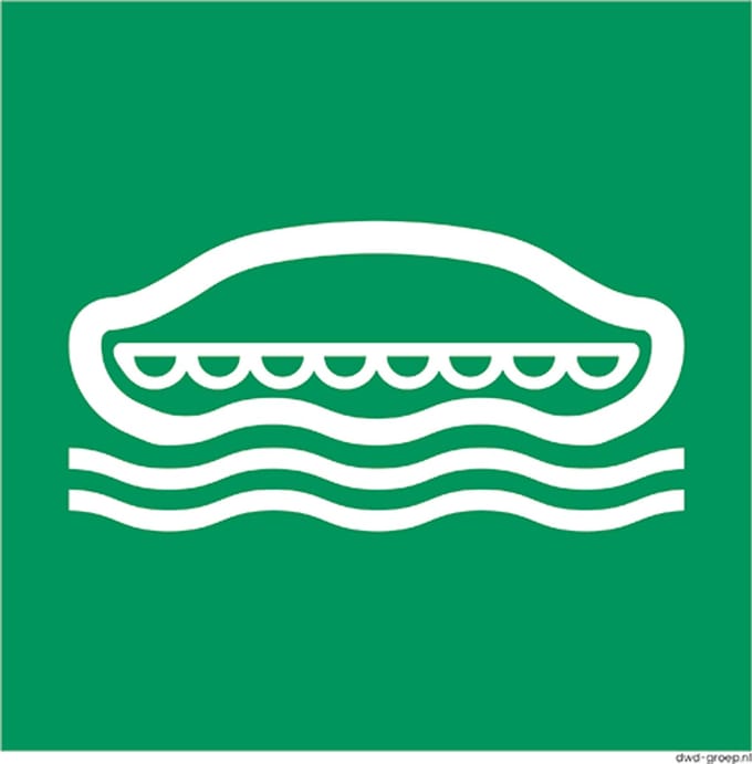 Reddingsboot bord 200x200 mm - kunststof - ISO 7010 E036