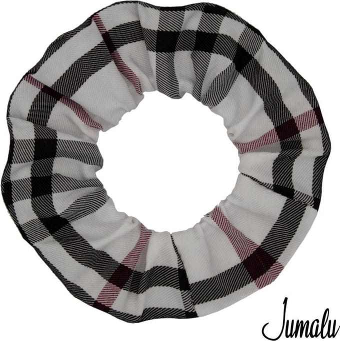 Jumalu scrunchie scottish stripes haarwokkel haarelastiekjes - white - 1 stuk