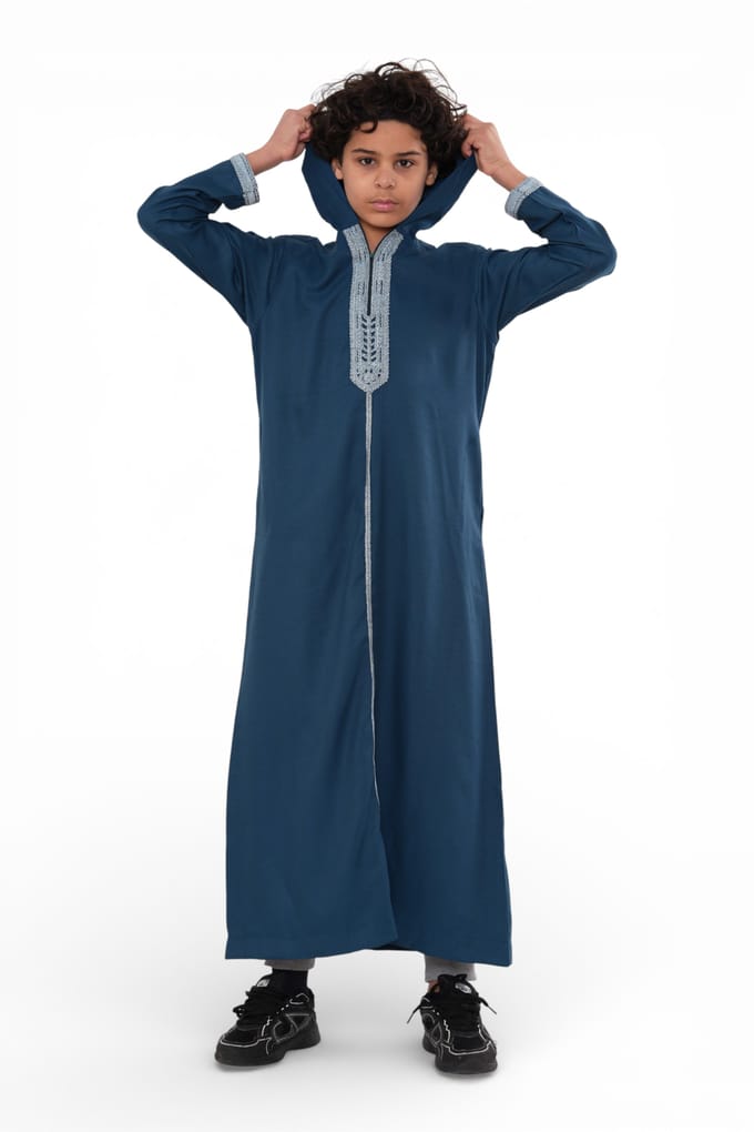 Kinderen jongens Aqua Blue Eid Marokkaanse Thobe Robe Djellaba Ramadan Jubba-K-HM3 met capuchon