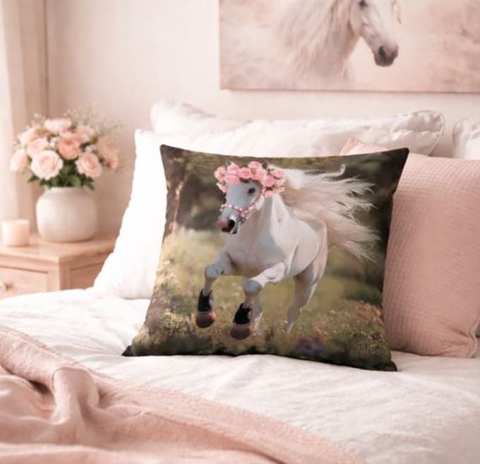 Rose Meadow Collection Kussenhoes - Wit Paard - 45x45 cm