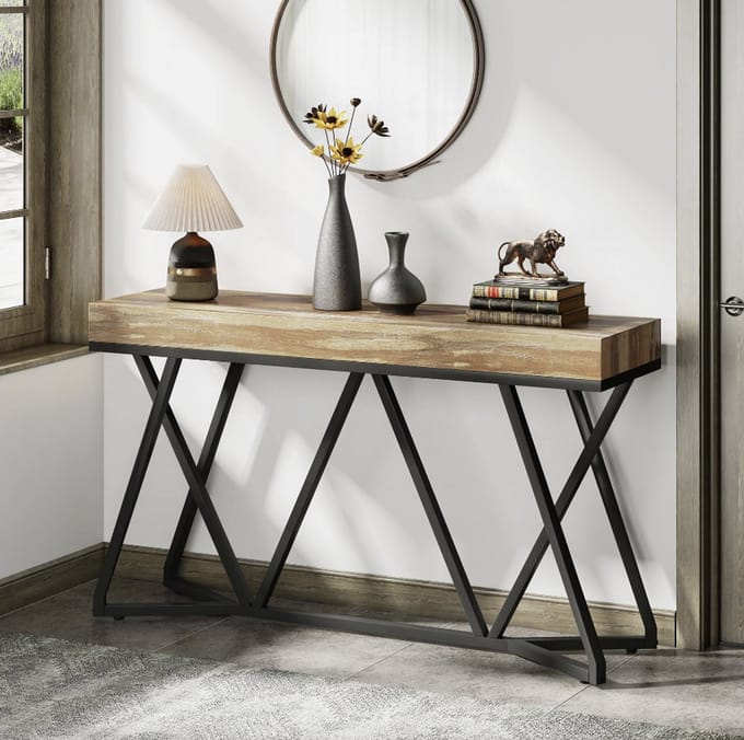 MAZAZU Sidetable - Industriele wandtafel - Bruin/Zwart - 140x30x90cm