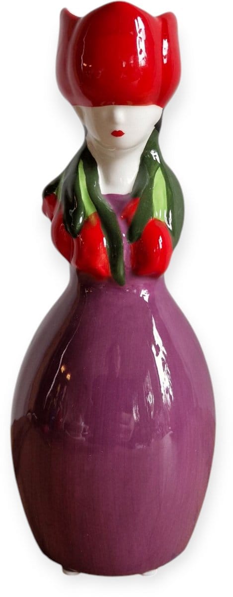 Daan Kromhout - Vaas - Tulpenvaas - Lucy Dutch Woman - Paars, Rood - Keramiek - 22 cm