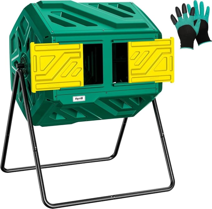 Compostbak Dubbele Kamer - Buiten Composter - Snel Compost Maken - 360 Graden Tuimelen - 43 Gallon Capaciteit - Groen