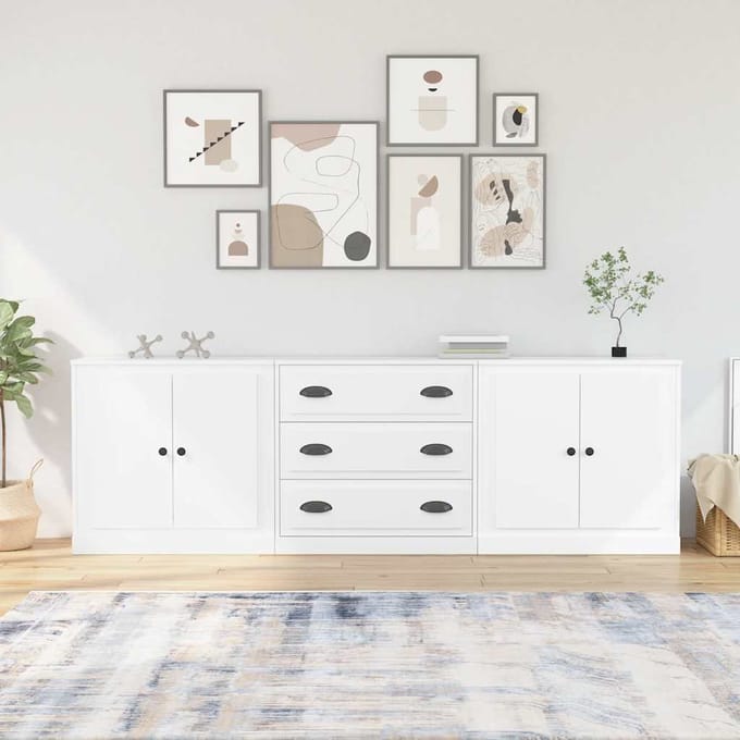 vidaXL - Dressoirs - 3 - st - bewerkt - hout - wit