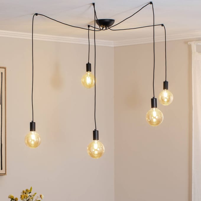 Nowodvorski Lighting Hanglamp Spider in zwart, 5-lamps