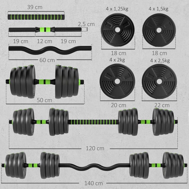 4goodz Verstelbare halterset 30 kg dumbels en barbells halterstang voor