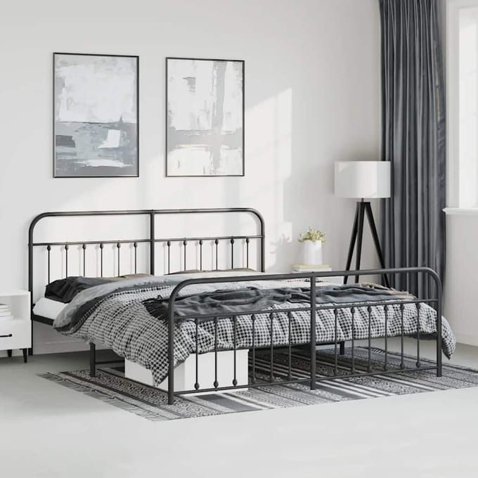 vidaXL - Bedframe - met - hoofd- - en - voeteneinde - metaal - zwart - 193x203 - cm