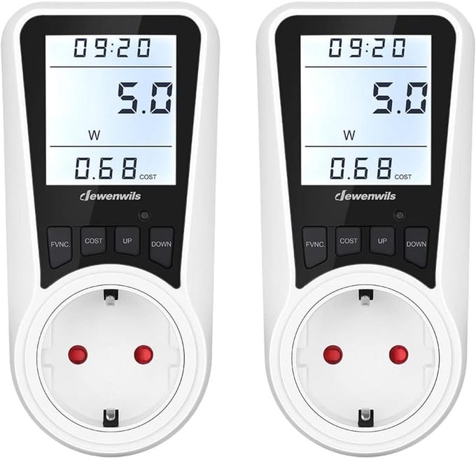 Energiekostenmeter 2 stuks met LCD-scherm en overbelastingsbeveiliging - Digitale stroommeter voor efficiënte energiebewaking