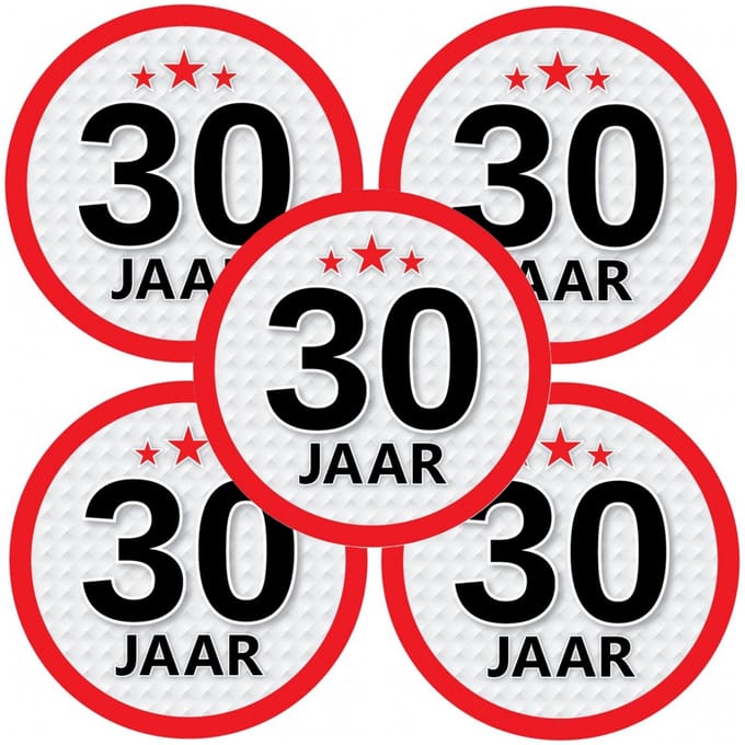 30 jaar leeftijd sticker - 10x - rond - Dia 15 cm - 30 jaar verjaardag - jubileum - leeftijd versiering