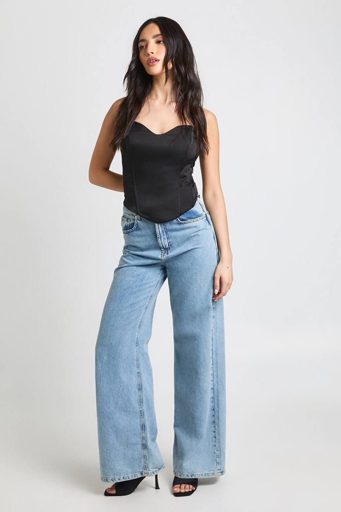boohoo Dames Satijnen Bandeau Corset Top | Zwart | Maat: 38