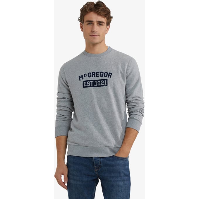 McGregor Graphic Crew Medium Grey Melange Maat: 3XL | Sweaters Outlet | Heren | Grijs