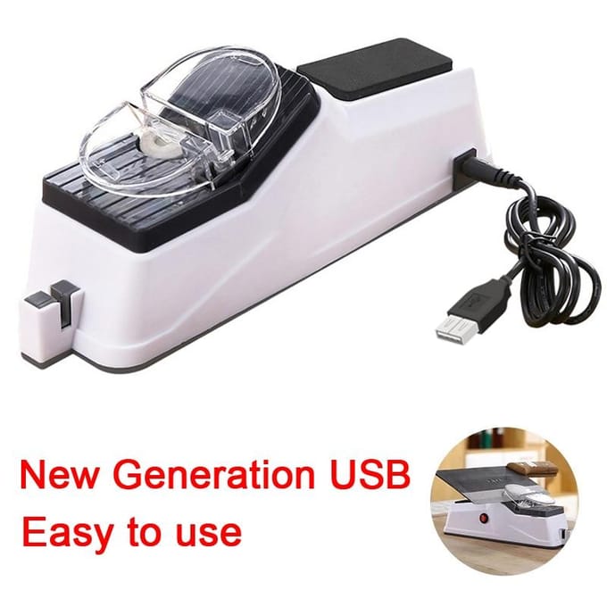 Affûteur de couteaux électrique USB réglable pour couteaux de cuisine, outil affûtage de ciseaux, lame blanche moyenne et Fine EU Plug blanc
