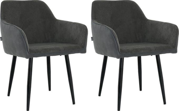 Lina® Tony Eetkamerstoel - Zwart - Set van 2 - Ribstof