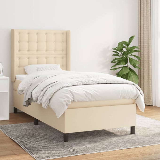 vidaXL - Boxspring - met - matras - stof - crèmekleurig - 90x200 - cm