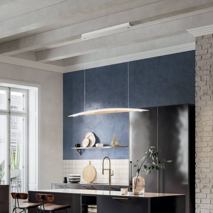 Fabas Luce Cordoba hanglamp, lengte 110 cm, metaal/hout, dimbaar