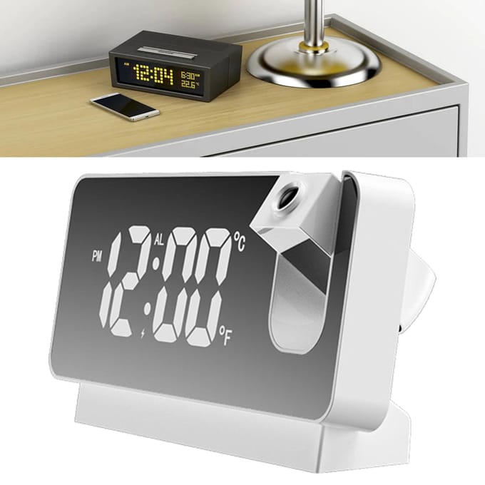 Projectie Wekker 360 Graden Flexibel Instelbaar Creatieve LED Spiegel Digitale Klok met wit