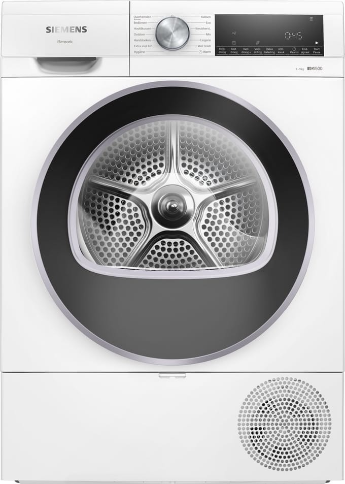 Siemens WQ43G1DANL IQ500 - Warmtepompdroger - 9 kg - AutoDry - EasyClean Filter - speedPack: Bespaar tijd met snelle programma's -Wit
