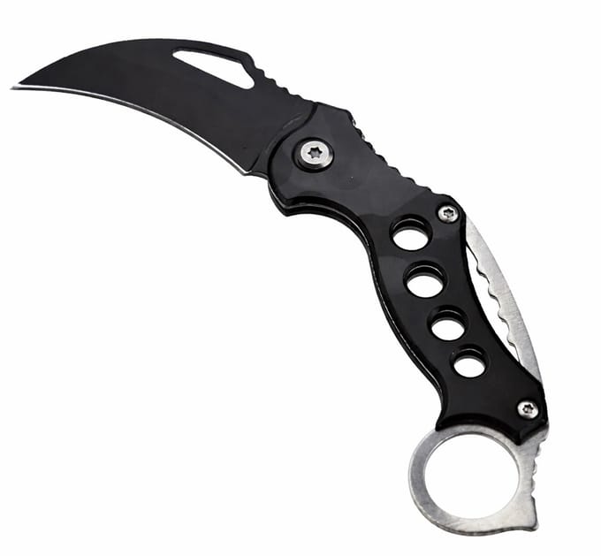 Karambit Zakmes Inklapbaar – Survival Mes – RVS – Compact Vouwmes met Vinger Ring & Clip – Zwart/Zilver