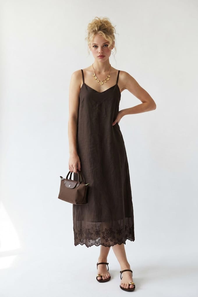 Geborduurd A-Lijn Midi Slipdress