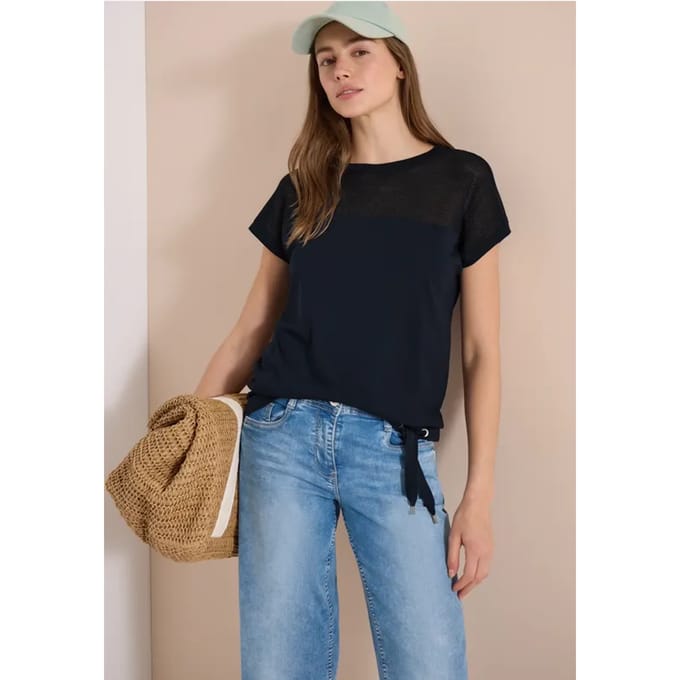 Shirt met boothals en mesh inzet