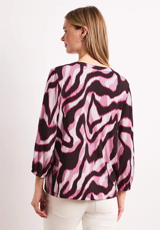 Shirt met gespleten hals en structuurmix