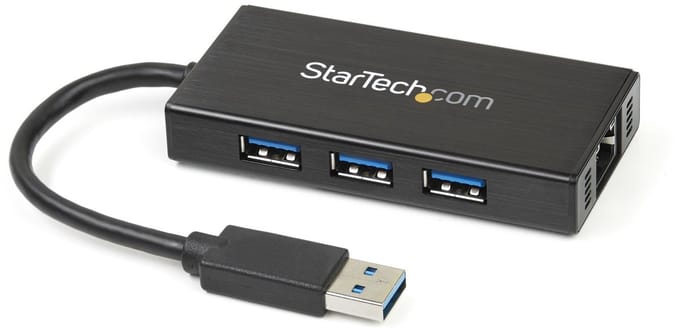 Draagbare USB - 3-poorts - 3.0-hub plus Gigabit Ethernet