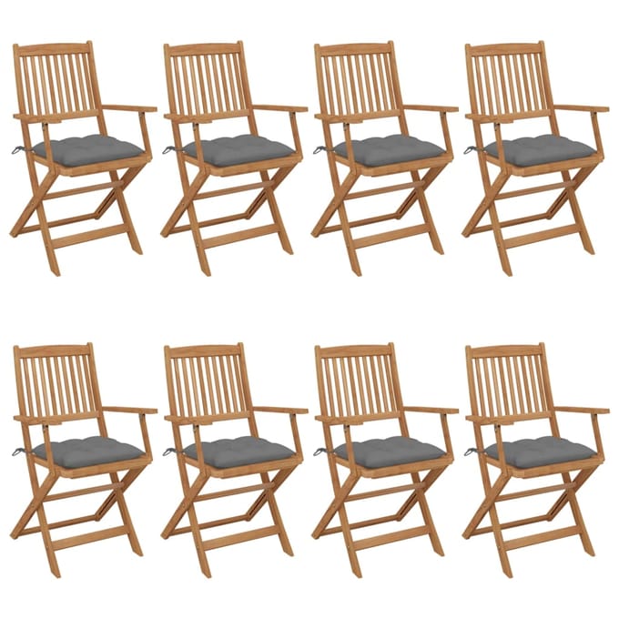 vidaXL - Inklapbare - stoelen - 8 - st - met - kussens - massief - acaciahout