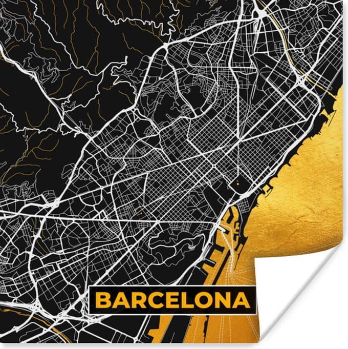 Poster Barcelona - Stadskaart - Plattegrond - Kaart - Goud - 75x75 cm
