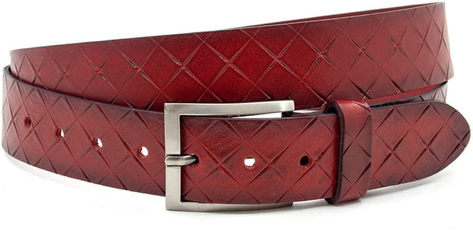 Heren jeans riem rood - 4 cm breed - Leer - Jeans riem - Verstelbaar - Maat 90