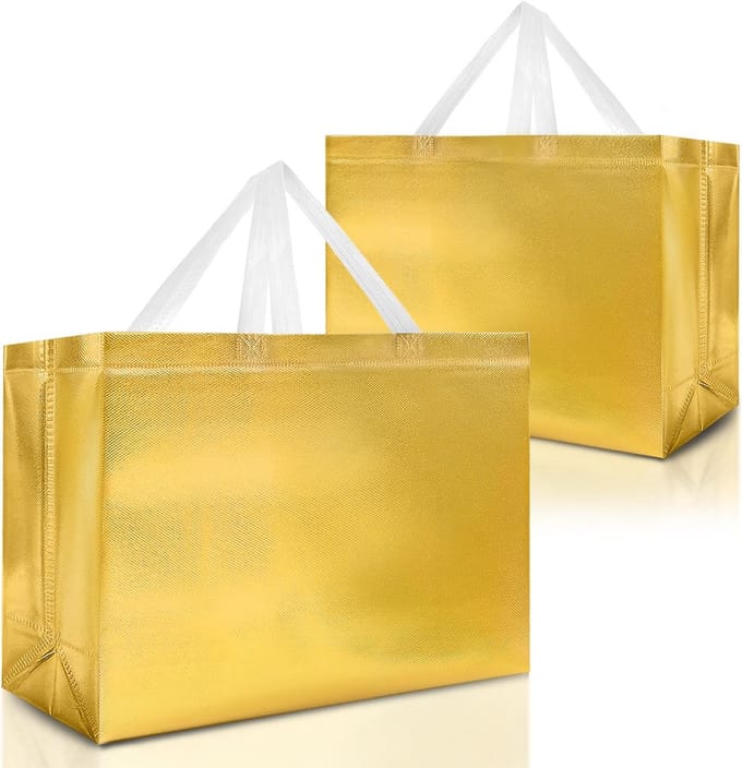 Set van 12 Gouden Geschenktassen Extra Groot met Handvatten - Herbruikbaar Feest- en Cadeauverpakking