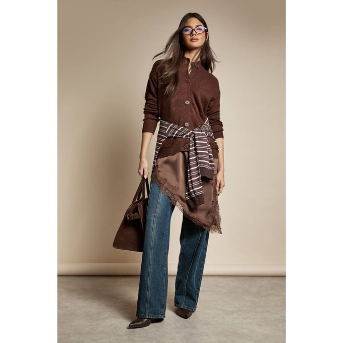 boohoo Dames Gebreide cardigan met hoge hals | Chocolate | Maat: Medium