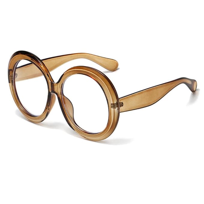 Vintage Grote Ronde Zonnebril Dames Bruin Verloop Oversized Luxe Designer Spiegel Heldere Glazen Mode Vrouwelijk