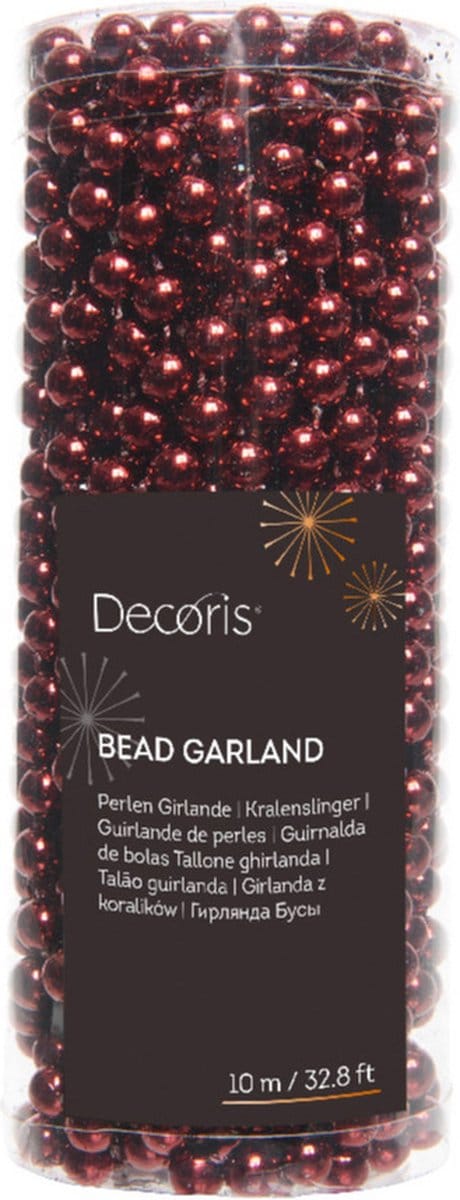 Decoris kerstslinger - 10 meter - 0,8cm kralen - Donkerrood
