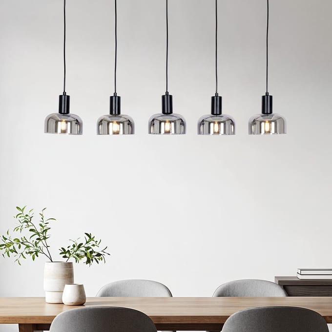 LumenXL Hanglamp - smoke glas - spiegeleffect, 5-lichts - Cinza