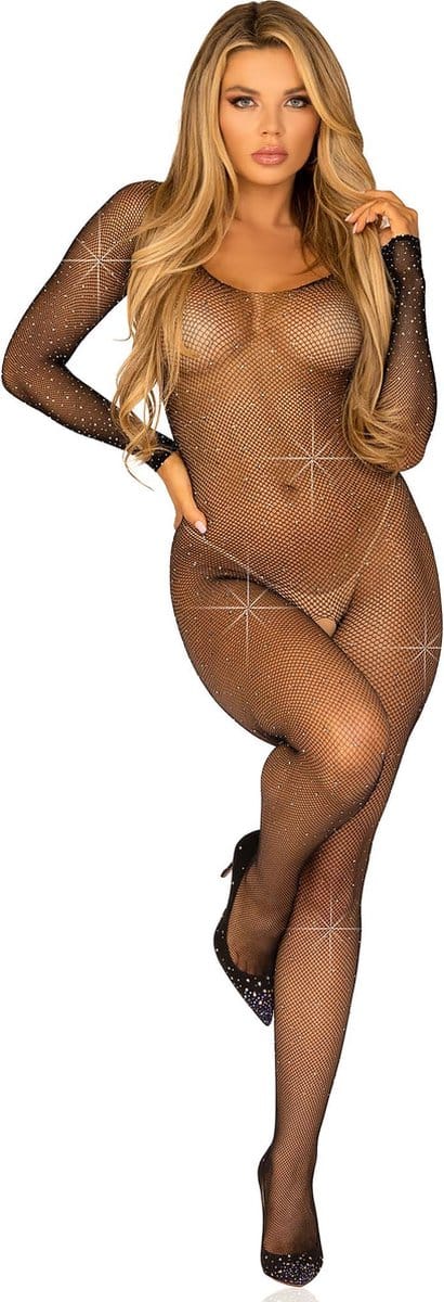 Fishnet sleeved bodystocking