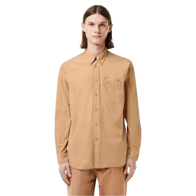Lacoste Herenoverhemd met lange mouwen en knopen, standaardpasvorm (Zand)
