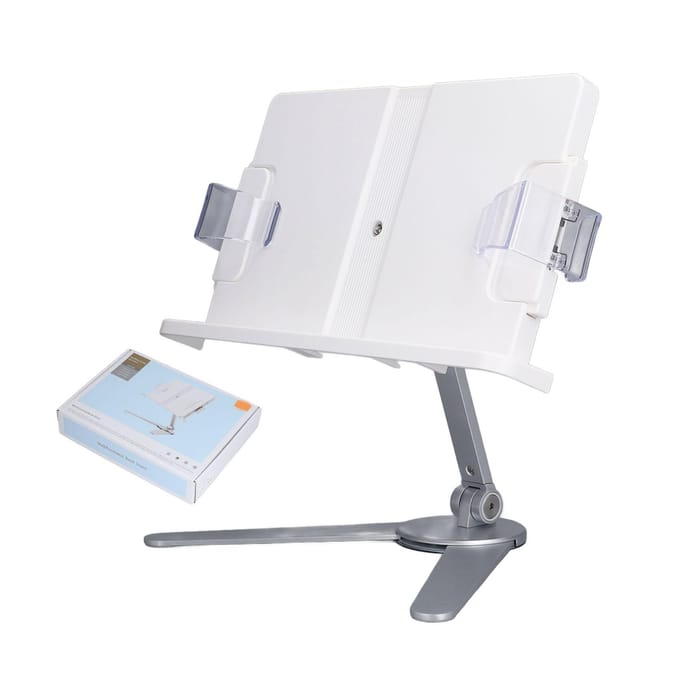 Support de Livre Argenté Multifonctionnel Hauteur Réglable Mains Libres Stable Robuste Durable Support de Livre white